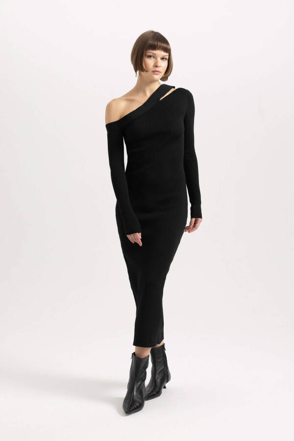 Fitted Ribana Long Sleeve Maxi Dress Black - 6