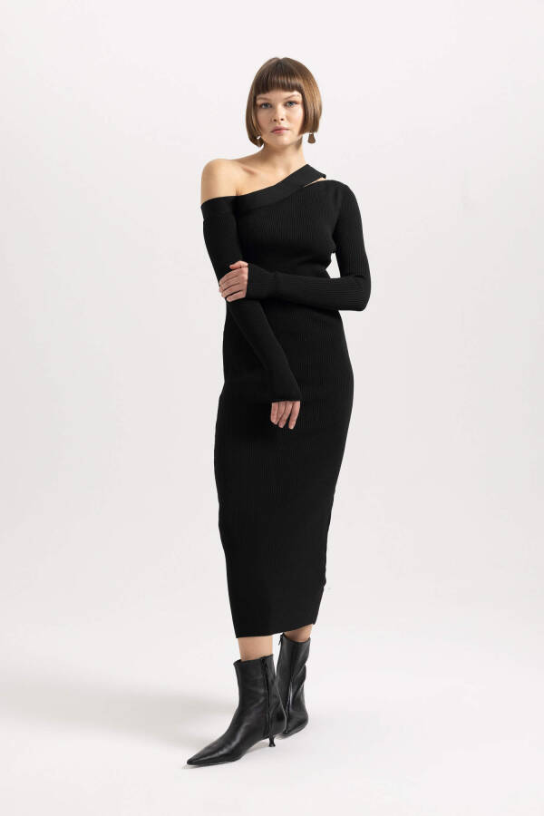 Fitted Ribana Long Sleeve Maxi Dress Black - 7