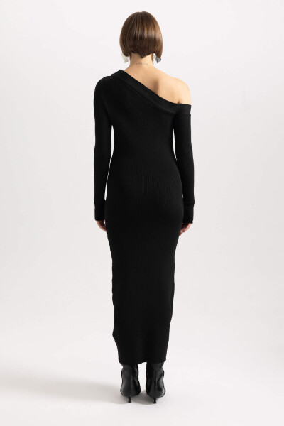 Fitted Ribana Long Sleeve Maxi Dress Black - 10