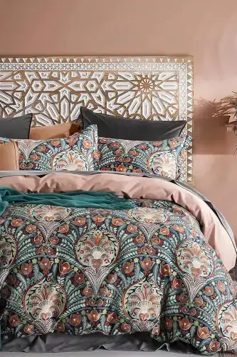Fitted Sheet Duvet Cover Set Double Size Bohemian-Multicolor - İQON (1)