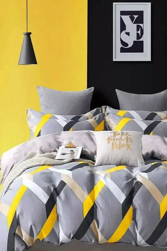 Fitted Sheet Duvet Cover Set Double Size Diagonal-Diagonal Gray - İQON