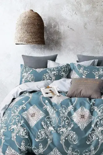 Fitted Sheet Duvet Cover Set Double Size Dynasty Petrol-Dynasty Petrol - İQON (1)