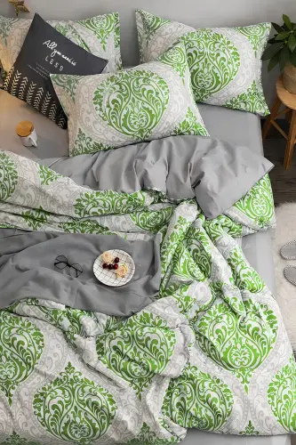 Fitted Sheet Duvet Cover Set Double Size OTTOMAN Green-ottoman green - 3