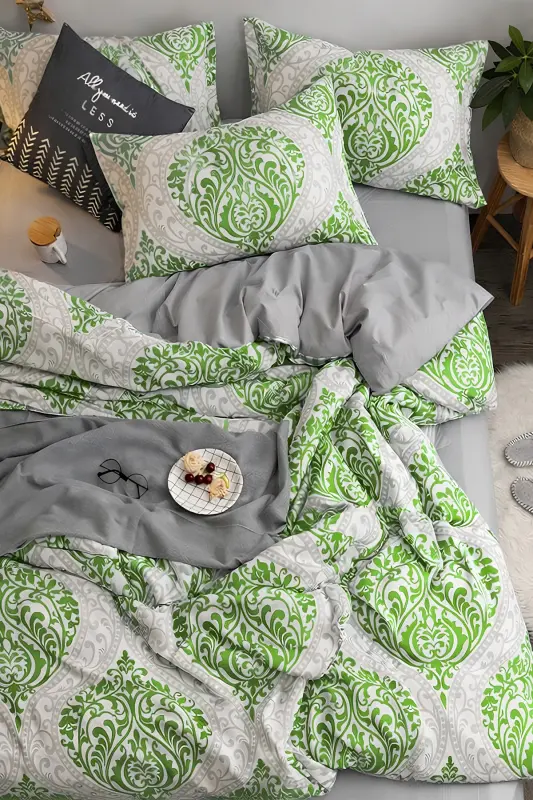 Fitted Sheet Duvet Cover Set Double Size OTTOMAN Green-ottoman green - 3