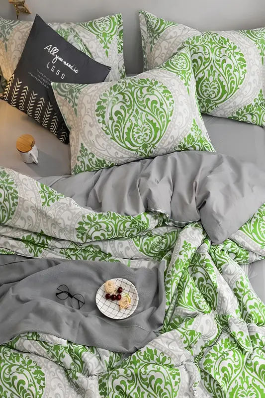 Fitted Sheet Duvet Cover Set Double Size OTTOMAN Green-ottoman green - 4