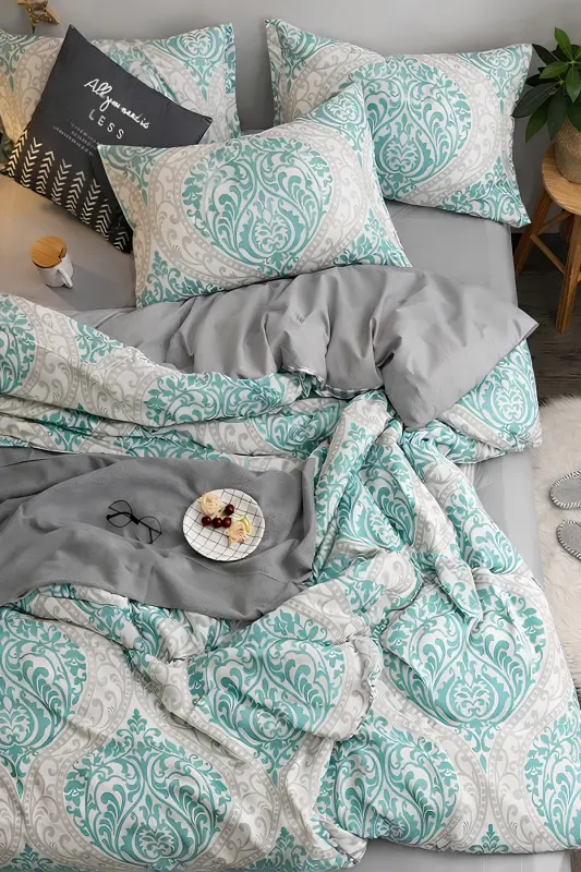 Fitted Sheet Duvet Cover Set Double Size OTTOMAN Turquoise-ottoman turquoise - 3