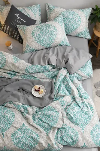 Fitted Sheet Duvet Cover Set Double Size OTTOMAN Turquoise-ottoman turquoise - 3