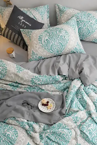 Fitted Sheet Duvet Cover Set Double Size OTTOMAN Turquoise-ottoman turquoise - 4