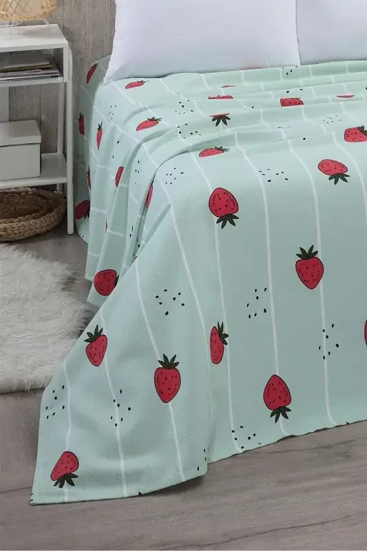 Fitted Single Pique Bedspread 170 x 230-Green - 2