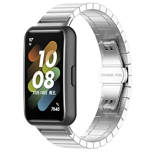 FitTurn Replacement Metal Watch Band Compatible with FITVII Slim Smart Watch Stainless Steel Metal Watch Link Band Adjustable Metal Wristbands Accessories for FITVII Slim Fitness Tracker 