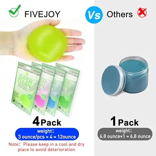 FiveJoy Avtomobil Tozalash Gellar, 4-paket Universal Avto Detallash Vositalari Avto Ichki Tozalash Plastilini, Chang'i Tozalash Loyi shaxsiy kompyuter, planshet, noutbuk klaviaturasi, kamera, printerlar, kalkulyator uchun - 320g (2,8oz/ dona) - 5