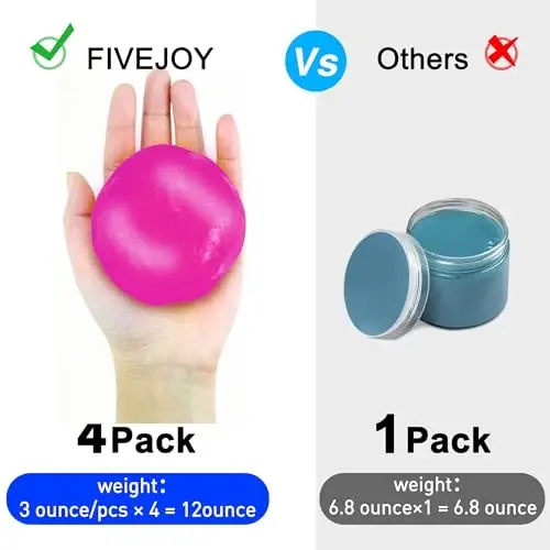 FiveJoy avtomobil tozalash gellari, 4 dona universal avto detallash asboblari Avtomobil ichki qismini tozalash uchun mastika, PC planshet noutbuk klaviaturasi, kamera, printerlar, kalkulyator uchun chang tozalash loyi - 320g (2,8oz / dona) (pushti) - 5