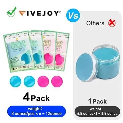 FiveJoy Car Cleaning Gels, 4-Pack Universal Auto Detailing Tools Car Interior Cleaner Putty, PC planshet noutbuk klaviaturasi, kamera, printerlar, kalkulyator uchun changni tozalash loyi - 320g (2.8oz/dona) - 3