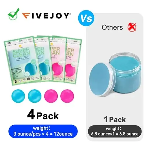 FiveJoy Car Cleaning Gels, 4-Pack Universal Auto Detailing Tools Car Interior Cleaner Putty, PC planshet noutbuk klaviaturasi, kamera, printerlar, kalkulyator uchun changni tozalash loyi - 320g (2.8oz/dona) - 3