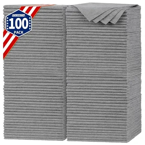FIXSMITH Shop Towels, Pack of 100, Grey Microfiber Cleaning Cloth Bulk, Microfiber Towels for Cars, All-Purpose Absorbent Cleaning Rags, Dust Cloth for Automotive, Mechanic, Garage, 11.5 x 11.5 inch - FIXSMITH