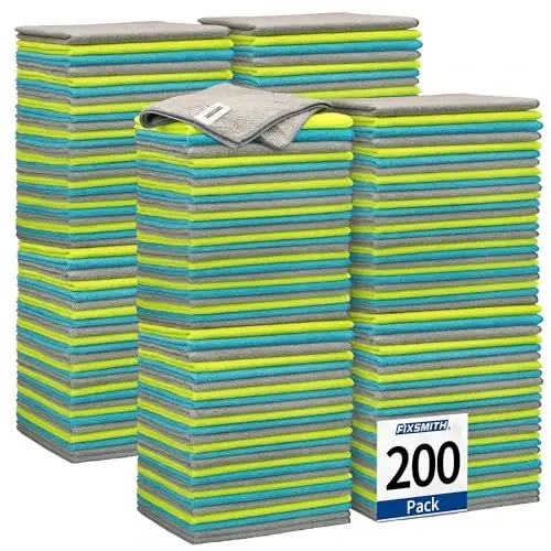 FIXSMITH Shop Towels-200 Pack, Multi-Functional Shop Rags, 12 x 16 in Microfiber Cleaning Cloth, Highly Absorbent Cleaning Rags, Cleaning Towels for Car Kitchen Home Office - 1