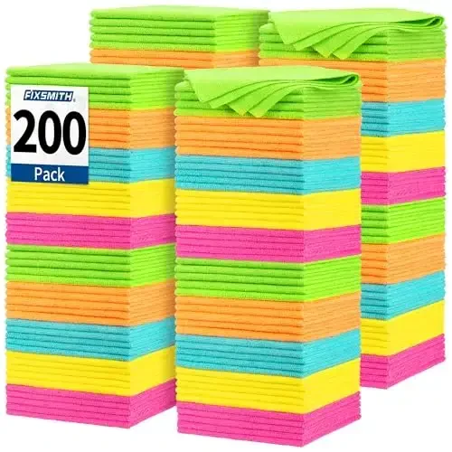 FIXSMITH Microfiber Cleaning Cloth, 200 Pack Shop Towels, Lint-Free Car Wash Towels, All-Purpose Absorbent Cleaning Rags for Housekeeping, Dust Cloth for Office, Mechanic, Automotive （12inx12in） - 1