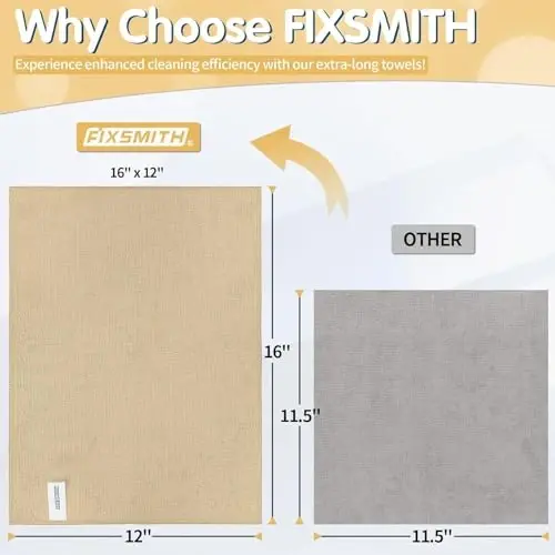 FIXSMITH Beige Microfiber Cleaning Cloth -Pack of 12, Highly Absorbent Cleaning Rags, 16