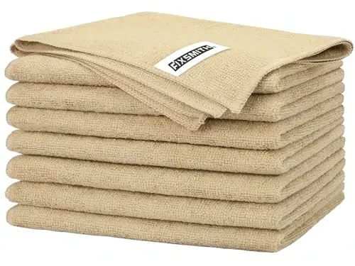 FIXSMITH Beige Microfiber Cleaning Cloth -Pack of 8, Highly Absorbent Cleaning Rags, 16