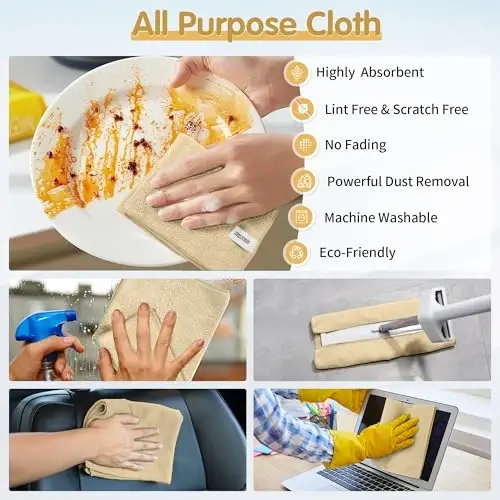 FIXSMITH Beige Microfiber Cleaning Cloth -Pack of 8, Highly Absorbent Cleaning Rags, 16