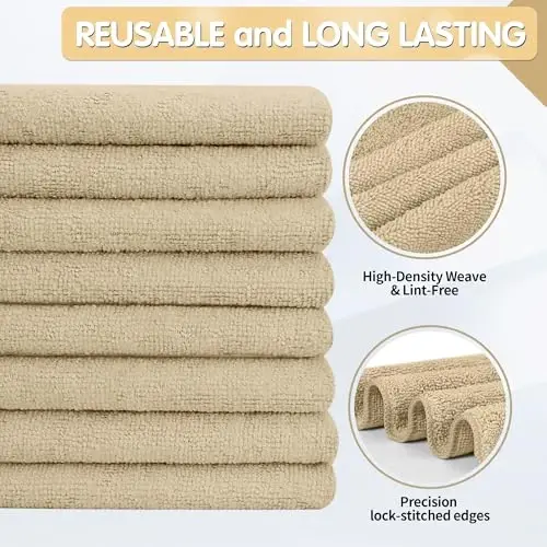 FIXSMITH Beige Microfiber Cleaning Cloth -Pack of 8, Highly Absorbent Cleaning Rags, 16