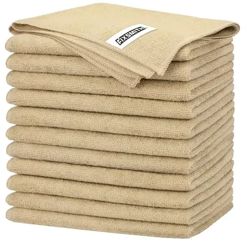 FIXSMITH Beige Microfiber Cleaning Cloth -Pack of 12, Highly Absorbent Cleaning Rags, 16