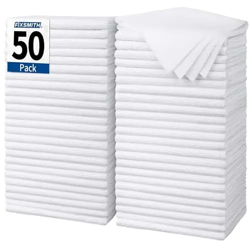 FIXSMITH Белая микрофибровая ткань для уборки, упаковка из 50 штук, 16