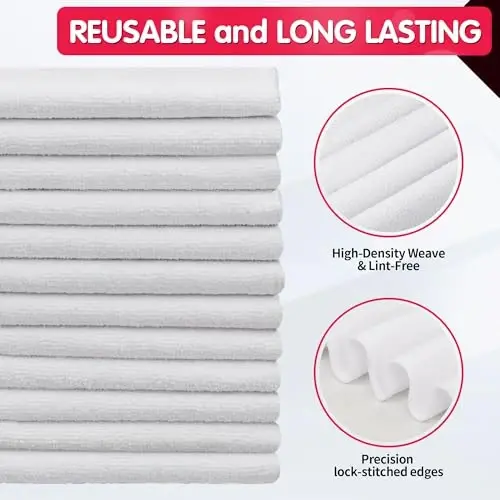 FIXSMITH Beyaz Mikrofiber Temizlik Bezi - 12'li Paket, Yüksek Emici Temizlik Bezleri, 16