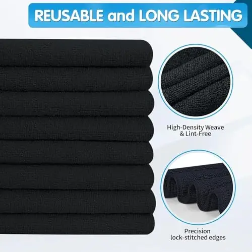 FIXSMITH Black Microfiber Cleaning Cloth -Pack of 12, Highly Absorbent Cleaning Rags, 16