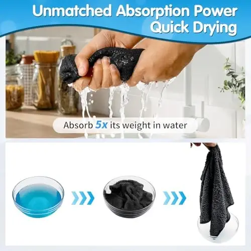 FIXSMITH Black Microfiber Cleaning Cloth -Pack of 12, Highly Absorbent Cleaning Rags, 16