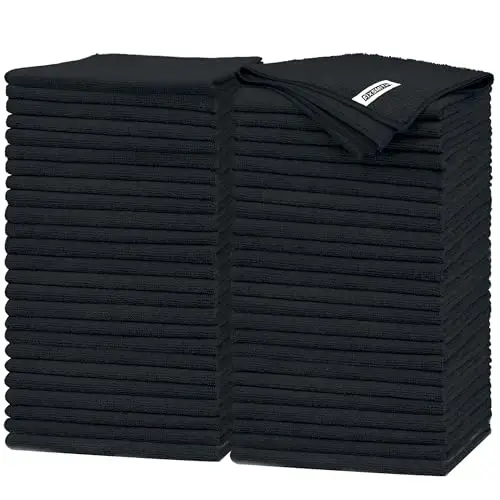 FIXSMITH Black Microfiber Cleaning Cloth -Pack of 50, Highly Absorbent Cleaning Rags, 16