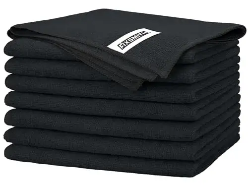 FIXSMITH Black Microfiber Cleaning Cloth -Pack of 8, Highly Absorbent Cleaning Rags, 16