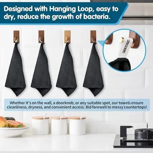 FIXSMITH Black Microfiber Cleaning Cloth -Pack of 8, Highly Absorbent Cleaning Rags, 16