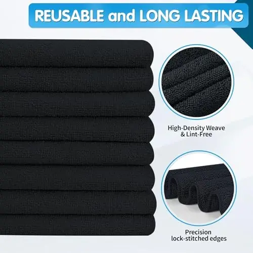 FIXSMITH Black Microfiber Cleaning Cloth -Pack of 8, Highly Absorbent Cleaning Rags, 16