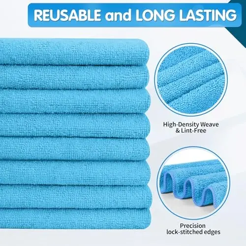 FIXSMITH Blue Microfiber Cleaning Cloth -Pack of 8, Highly Absorbent Cleaning Rags, 16