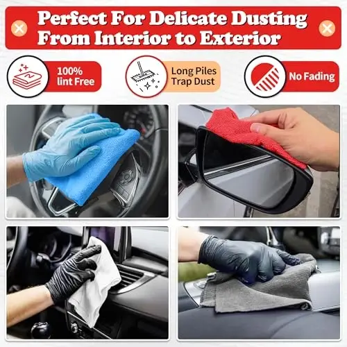 FIXSMITH Shop Towels, Microfiber Cleaning Cloth Bulk, 24 Pack Microfiber Towels for Cars, All-Purpose Absorbent Cleaning Rags, Dust Cloth for Automotive, Mechanic, Garage, Bar, 11.5 x 11.5 inch - 3