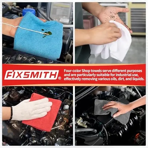 FIXSMITH Shop Towels, Microfiber Cleaning Cloth Bulk, 24 Pack Microfiber Towels for Cars, All-Purpose Absorbent Cleaning Rags, Dust Cloth for Automotive, Mechanic, Garage, Bar, 11.5 x 11.5 inch - 6