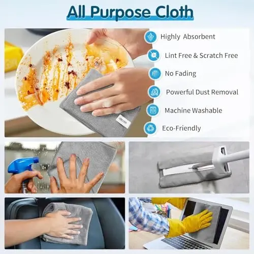FIXSMITH Grey Microfiber Cleaning Cloth -Pack of 24, Highly Absorbent Cleaning Rags, 16