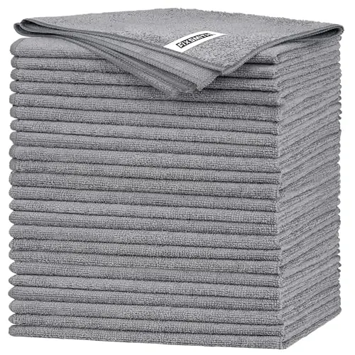 FIXSMITH Grey Microfiber Cleaning Cloth -Pack of 24, Highly Absorbent Cleaning Rags, 16