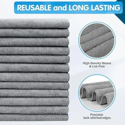 FIXSMITH Grey Microfiber Cleaning Cloth -Pack of 24, Highly Absorbent Cleaning Rags, 16
