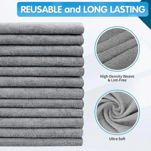 FIXSMITH Grey Microfiber Cleaning Cloth, Pack of 50, 16