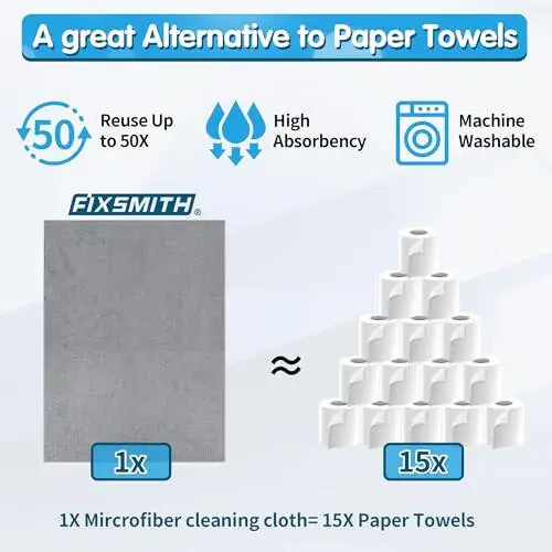 FIXSMITH Grey Microfiber Cleaning Cloth, Pack of 50, 16