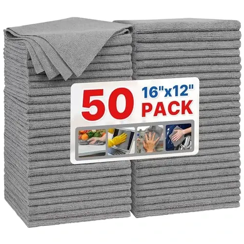 FIXSMITH Grey Microfiber Cleaning Cloth, Pack of 50, 16