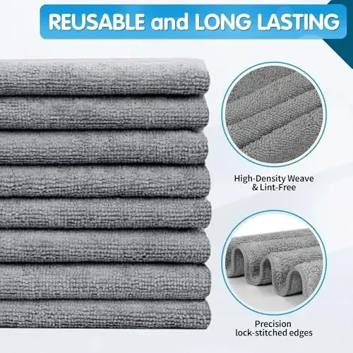 FIXSMITH Grey Microfiber Cleaning Cloth -Pack of 8, Highly Absorbent Cleaning Rags, 16