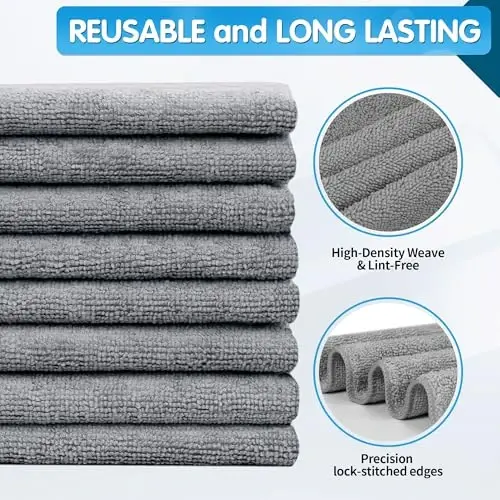 FIXSMITH Grey Microfiber Cleaning Cloth -Pack of 8, Highly Absorbent Cleaning Rags, 16