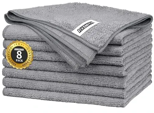 FIXSMITH Grey Microfiber Cleaning Cloth -Pack of 8, Highly Absorbent Cleaning Rags, 16