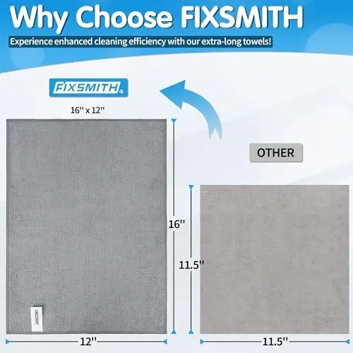 FIXSMITH Grey Microfiber Cleaning Cloth -Pack of 8, Highly Absorbent Cleaning Rags, 16