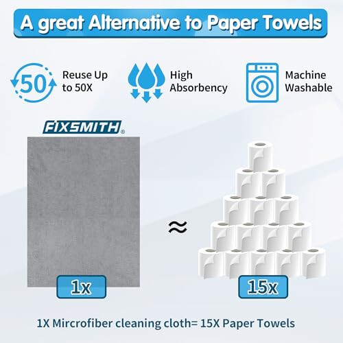 FIXSMITH Grey Microfiber Cleaning Cloth, Pack of 50, 16