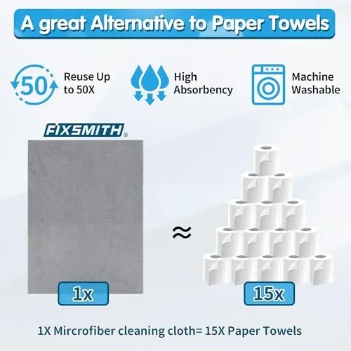 FIXSMITH Grey Microfiber Cleaning Cloth, Pack of 50, 16