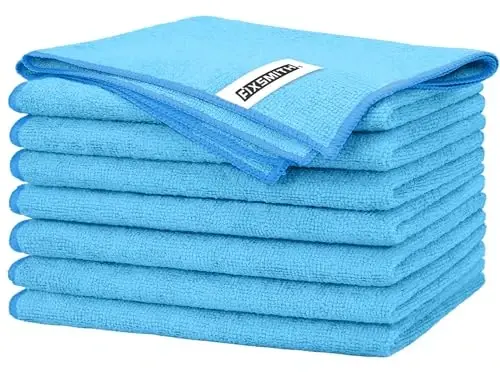 FIXSMITH Blue Microfiber Cleaning Cloth -Pack of 8, Highly Absorbent Cleaning Rags, 16